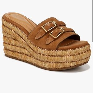 Sarto Womens Tan Suede Platform Espadrille Slide